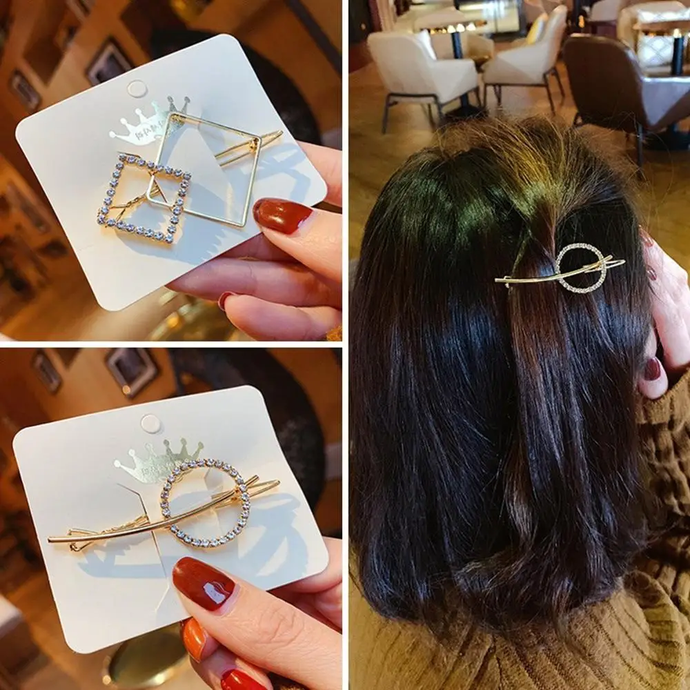 

1pc Vintage Geometric Rhinestone Hairpins Round Fashion Simple Alloy Pearl Pendant Irregular Hairgrips Women Hair Accessories