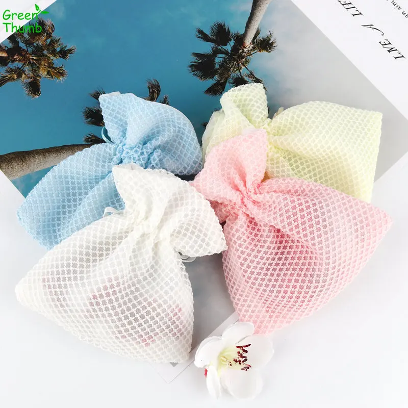 

60pcs 9*10.5cm White Yellow Pink Blue Pearl Yarn Mesh Bag Drawstring Solid Gift Bag For Party Feastival New Year Decorations