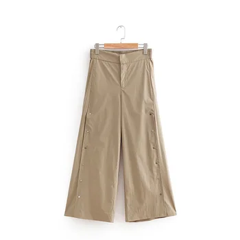 

2020 European Style Spring New Arrival High Waist Loose Wide Leg Pants Slim Snap Button Decorated Slacks For Women Free Shippin