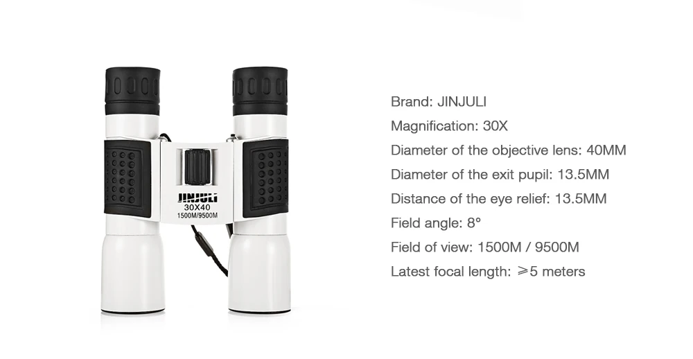 JINJULI 30X40 1500M / 9500M Folding Outdoor Binocular Fully-coated Roof Prism Telescope