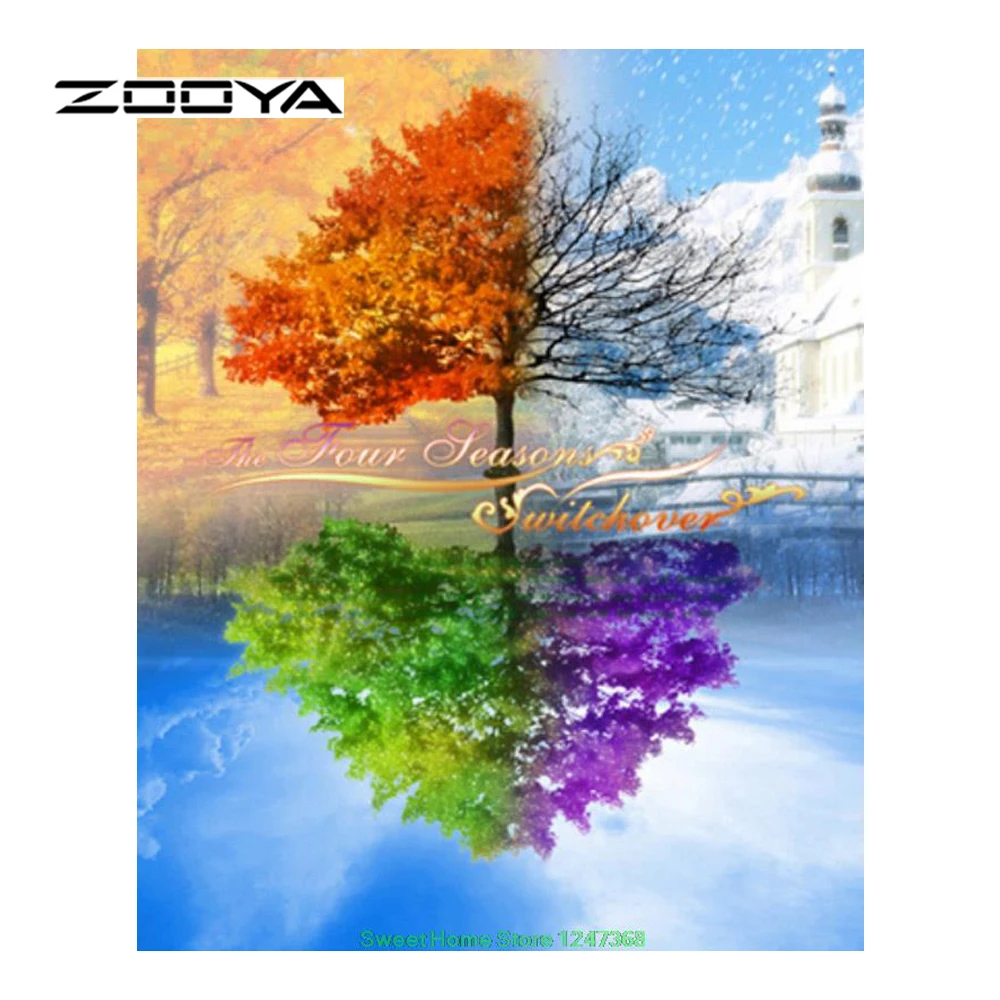 

ZOOYA Diamond Painting Full Square Four Seasons Tree Diamond Embroidery Needlework Diy Mosaic Pattern Rhinestones Crafts SF039