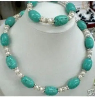 

Charming Noblest Pearl and Turquoise Necklace Bracelet Fashion Free shipping