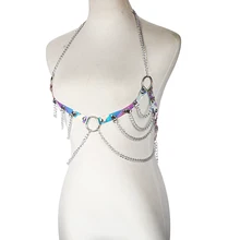 Голографические кожаные ремни для тела, сексуальные Харадзюку, цепь для тела, бюстгальтер, связывание, цепь для тела, Клубные, вечерние, праздничные украшения для тела, аксессуары