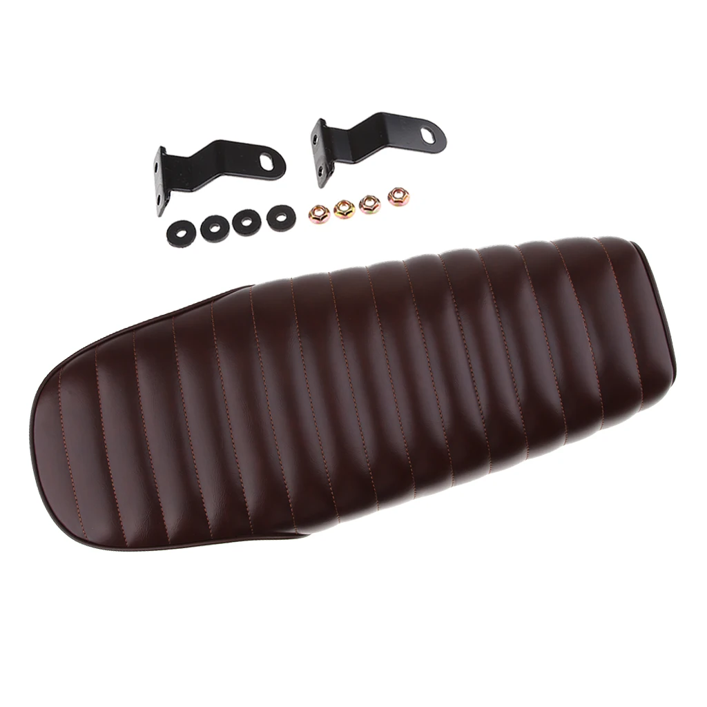 Brown Motorbike Frame Flat Seat Vintage Saddle Cafe Racer Cushion Seat for Universal New Flat Brat Seat Vintage Cushion