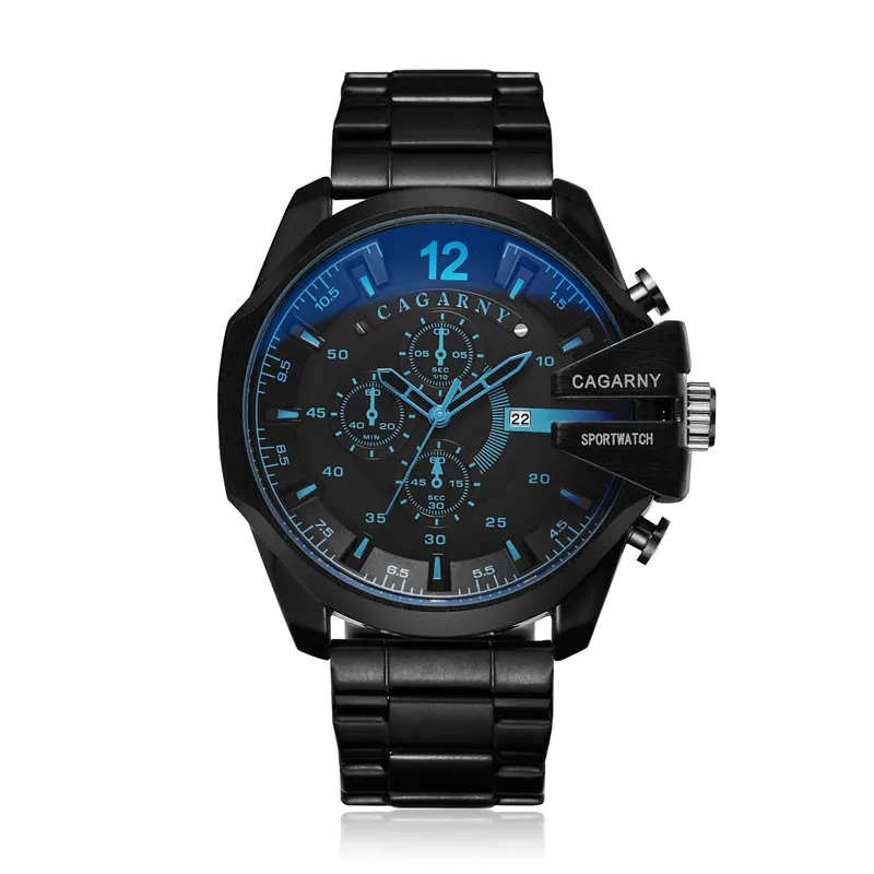 Cagarny, большой циферблат, черные, полностью стальные, деловые часы для мужчин, брендовые, кварцевые, спортивные часы, D стиль, Relogio Masculino, Hombre Reloj