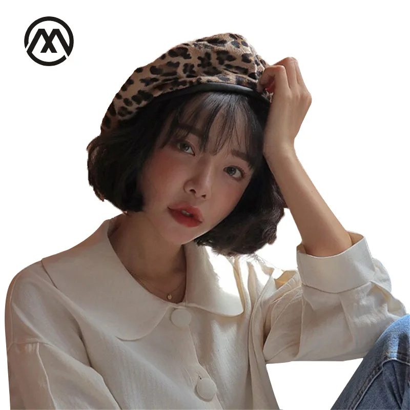 

Autumn and winter new ladies leopard berets warm and comfortable fashion outdoor painter hats for women newsboy caps for female