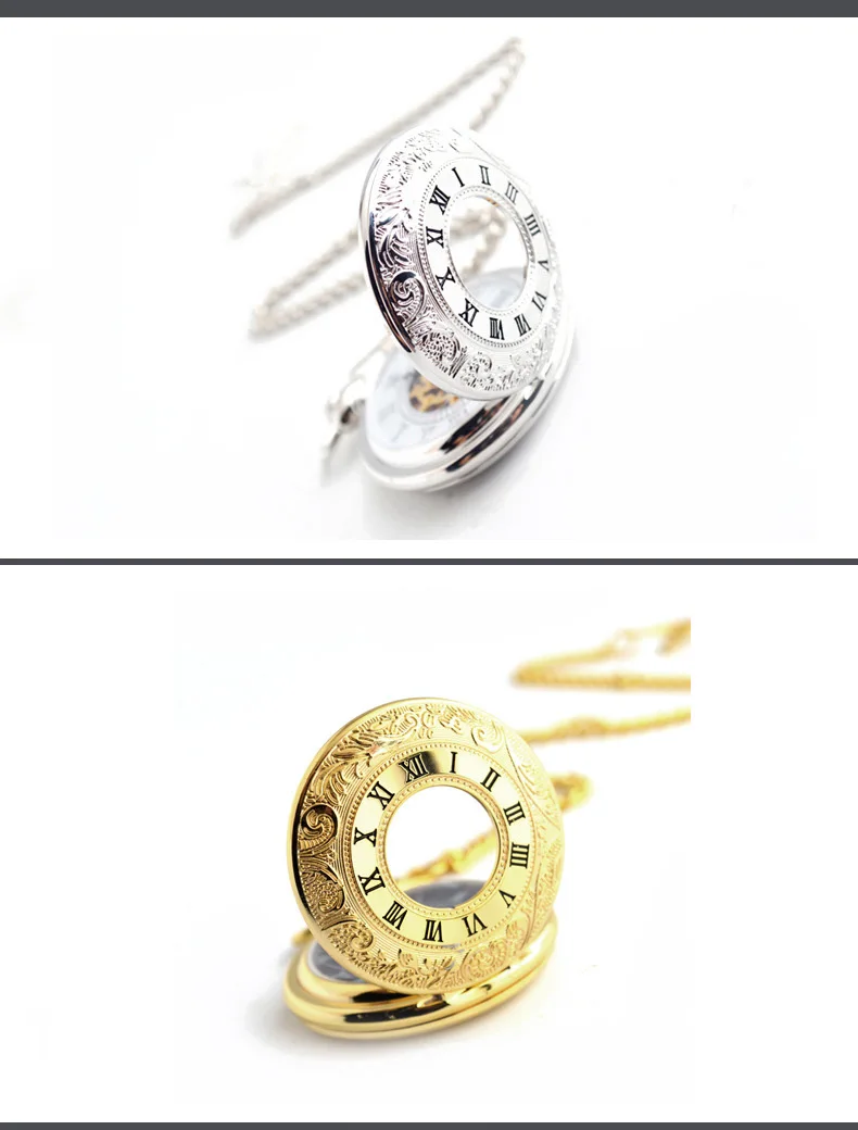 Gold Mechanical Pocket Watch Business Roman Numerals Pocket Fob Watches for Mens Gifts Women's Accessories Wedding Gift Qi Qi Wu