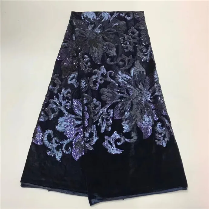 

2017 high quality French Nigerian sequins net lace,African velvet mesh sequence lace fabric for party dress 5yards/lot Lake Blue