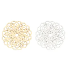 DoreenBeads модный сплав на железной основе Филигранное тиснение Разъемы Цветок Серебряный тон золотые ювелирные изделия DIY Подвески 26 мм x 25 мм, 10 шт