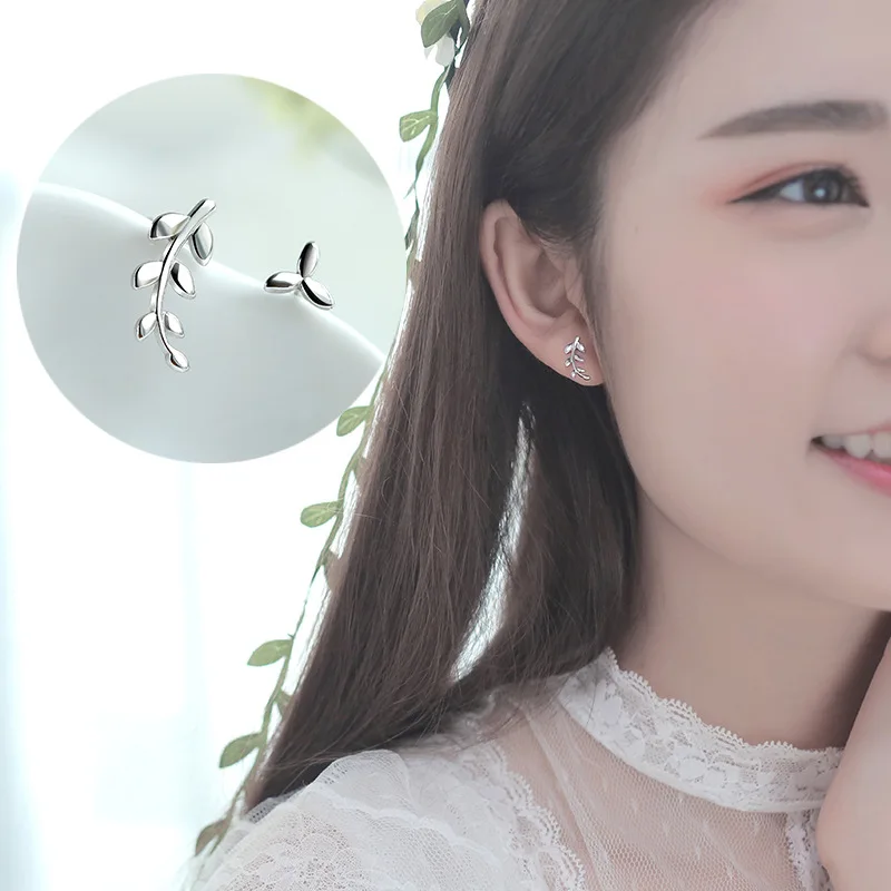 

Fashion silver Leaf earrings Cute 925 sterling jewelry plant of Olive branch earrings for women