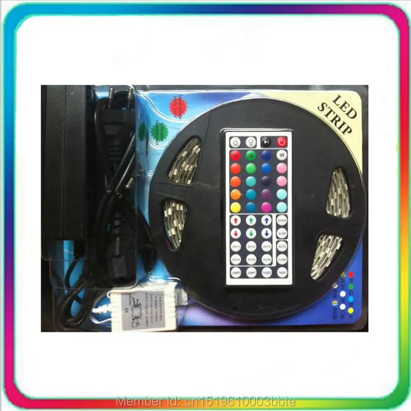 

5 Rolls Blister Packaging 44Key Remote 12V Transformer 5M 300LEDs 5050 60LEDs/m IP65 Flexible RGB LED Strip Light Waterproof