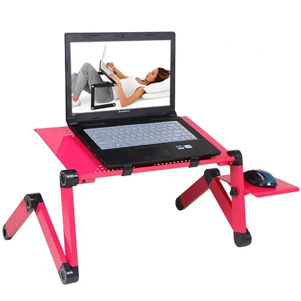 

Adjustable Aluminum Laptop Red Desk Ergonomic Portable Lapdesk Tray PC Table Stand Notebook Table Desk Stand With Mouse Pad