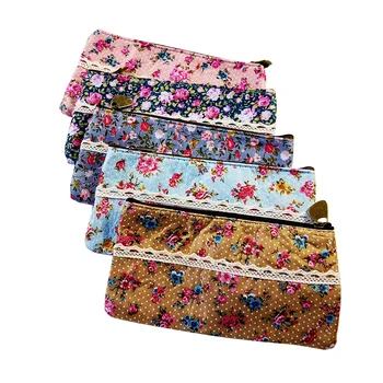 

20 Pcs/lot Lovely Floral Pencil Cases Large Capacity Canvas Zipper Pencil Bag Students Fashion Gift School&Office Supplies