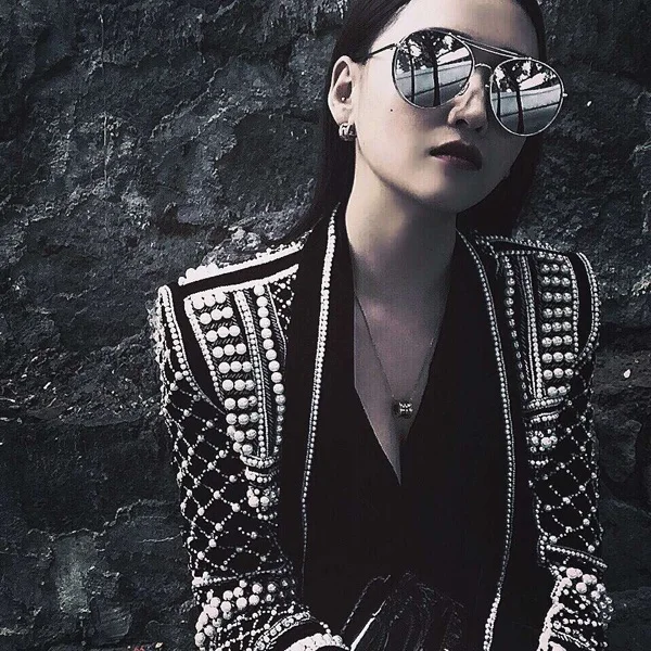 arlene sain Black Embellished White Pearls Crystals Beaded embroidery shawl collar Velvet coat