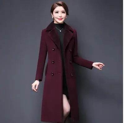 Осеннее Женское шерстяное пальто Новинка большой размер 5XL шерстяная куртка Женская длинная однотонная плотная элегантная кашемировая верхняя одежда теплые пальто - Цвет: purple