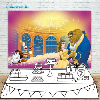 

Princess Theme Photography Background Beauty and the Beat and Furniture Friends 7x5ft Gloden Castle Backdrops for Kids Birthday