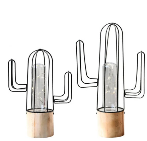 

Exquisite INS Style Simple Iron Cactus Ornament Figure Handmade Simulation Plant For Home & Shop Indoor Nightlights LED LFB586