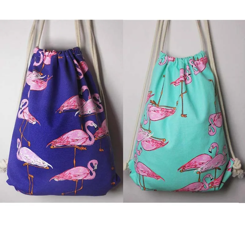 Flamingo Printing Canvas School Bags Travel Portable Backpacks Drawstring Bag for Women and Students | Багаж и сумки