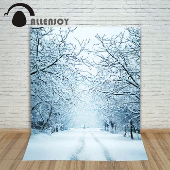 

Allenjoy winter backdrops photocall white snow road Branch romantic park tree cold photography photo studio background camera