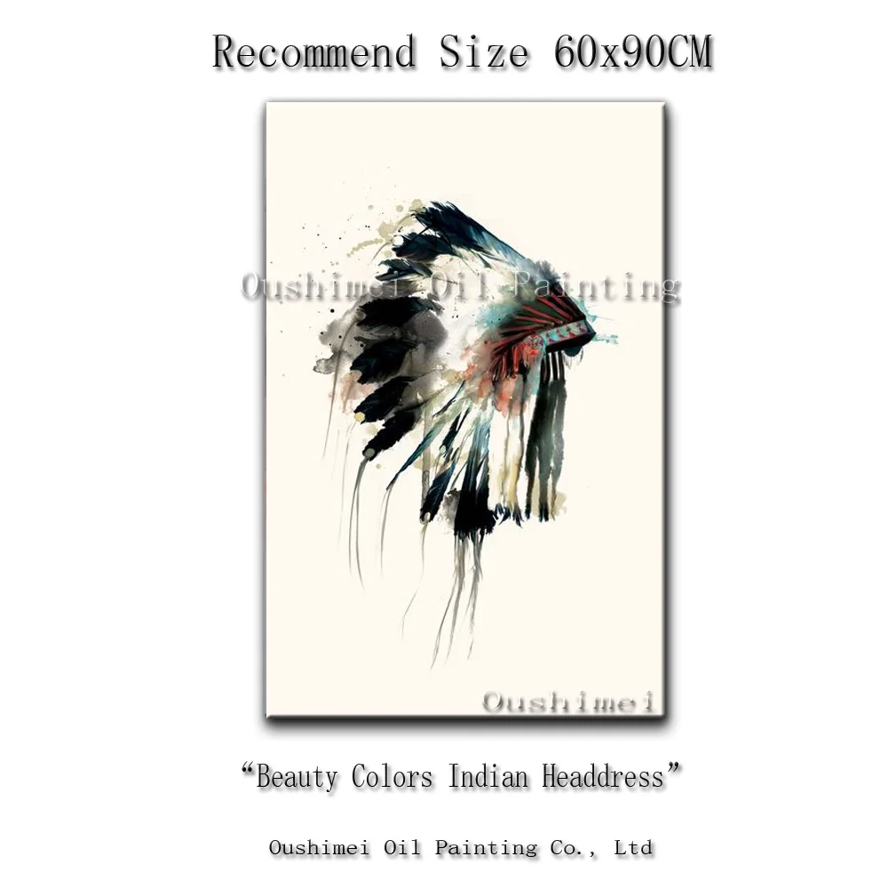 

Hand Painted Modern Indians Tire Wall Painting Picture on Canvas Abstract Paintings Home Decor Feather Hat Oil Painting