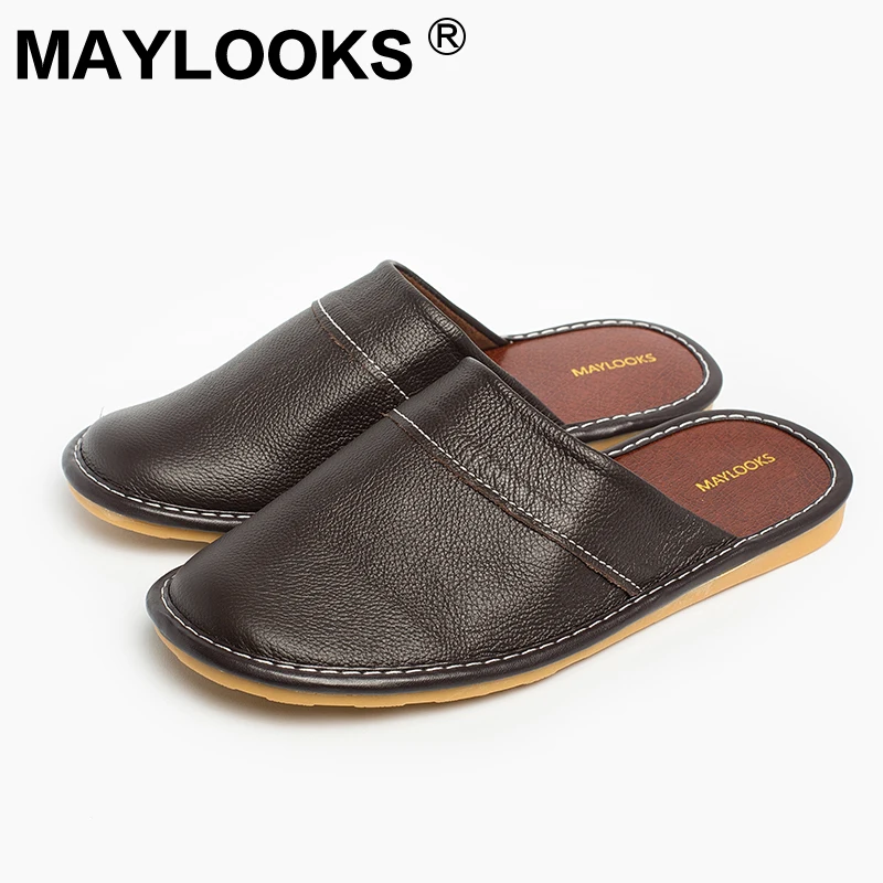 

Men Slippers Spring And Autumn Genuine Leather Home Indoor Non - Slip Thermal Woman Slippers 2018 New Maylooks Tb008