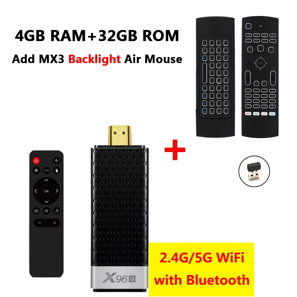 X96 X96S DDR4 4 ГБ ОЗУ 32 Гб ПЗУ Мини ПК Смарт Android 8,1 ТВ коробка Amlogic S905Y2 tv Stick Dongle WiFi Bluetooth 4K HD медиаплеер - Цвет: 4GB 32GB add MX3-L