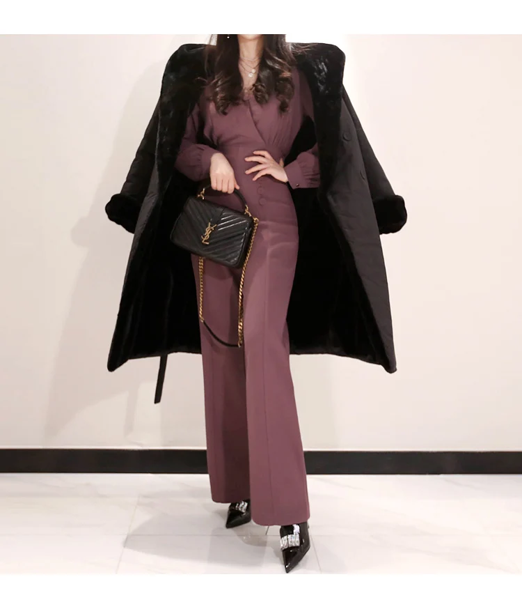 Элегантный женский деловой комбинезон с v-образным вырезом, стильный женский комбинезон с широкими штанинами