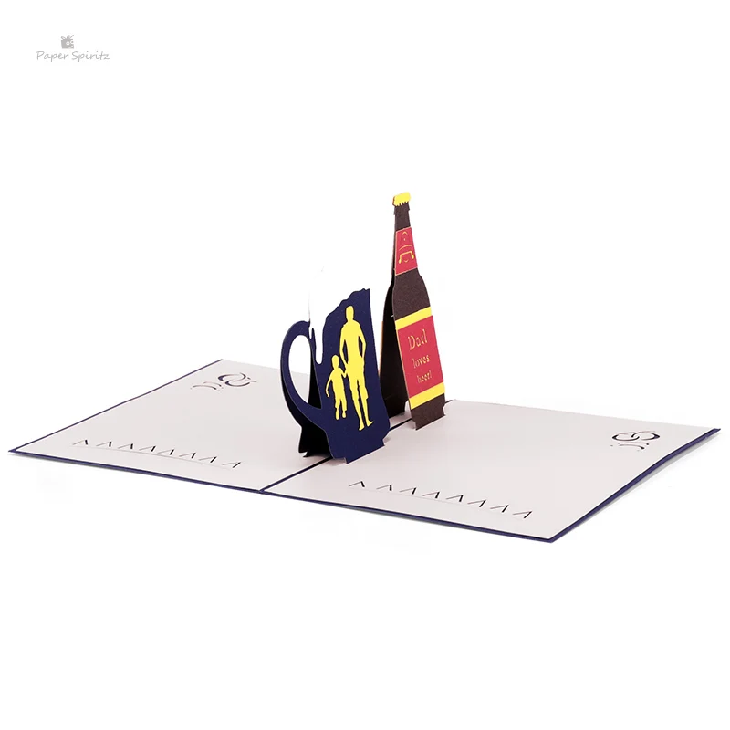 PAPER SPIRITZ Beer Cards 3D laser Cut Kraft Paper Pop Up Card With Envelope Invitations Greeting Invitation Big Gift Thank You