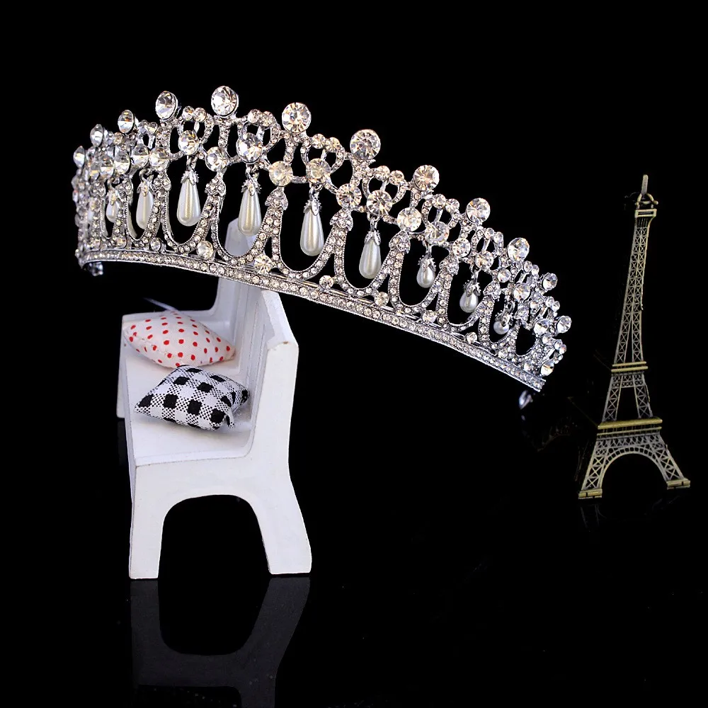 Vintage Queen Princess Diana Crown Crystal Pearls Diadem Bridal Hair Accessories Bride Headbands Tiara hair accessory hair headdress bridal headwear hair band crown