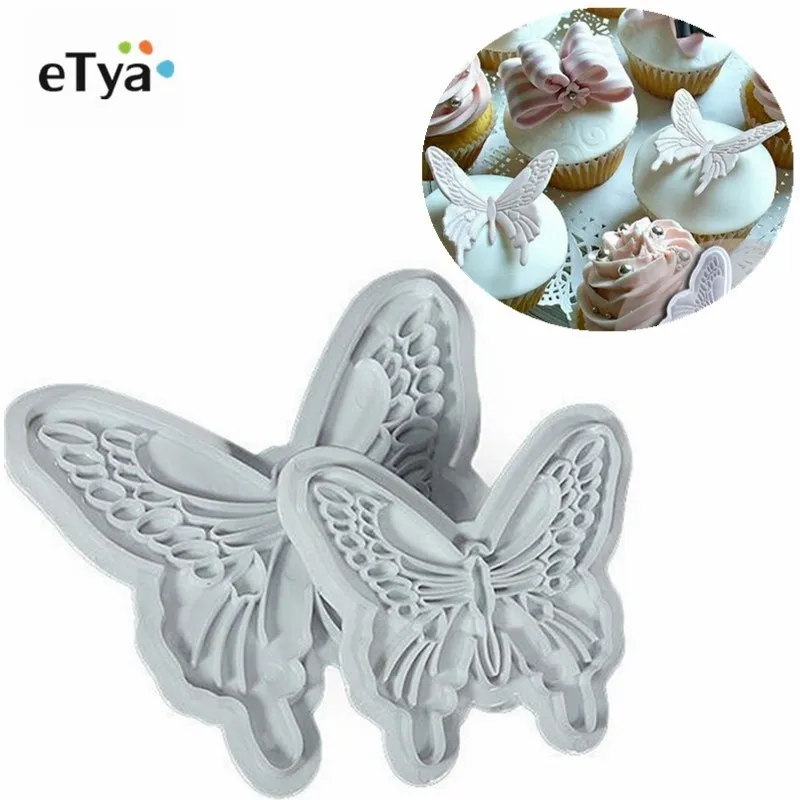 

eTya 2pcs/Set Butterfly Cake Fondant Sugar craft Cookie Decorating Cutters Mold Tool Cake Baking DIY Tools Kitchen Accessories