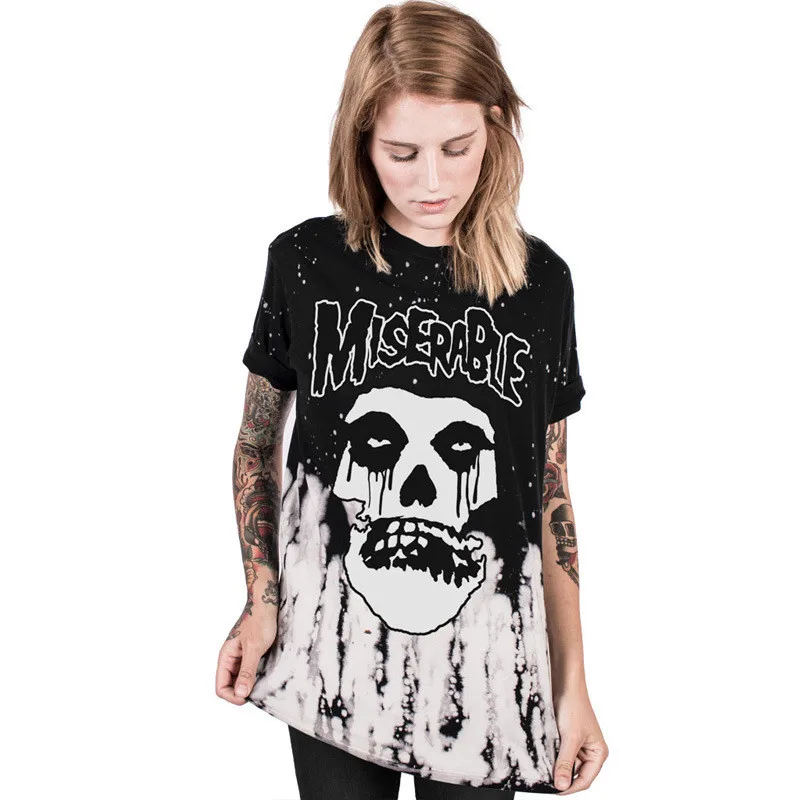 

Cool Women New Fashion Tops Black O-Neck Soft Casual T-Shirt Skull Head Digital Print Summer Loose Short Sleeve Plus Size 3XL