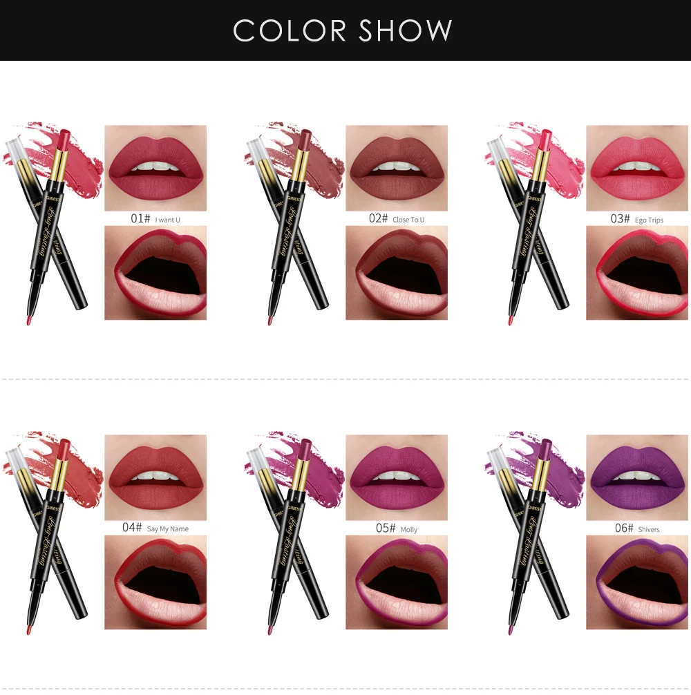 16 цветов, двухсторонняя косметика для губ помада, карандаш, водостойкий стойкий оттенок, сексуальная красная помада, матовая помада, карандаш