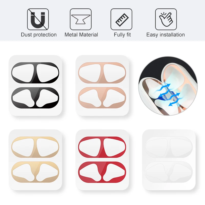 Металлическая наклейка от пыли для Airpods 2 защитная с украшениями Apple 2nd чехол