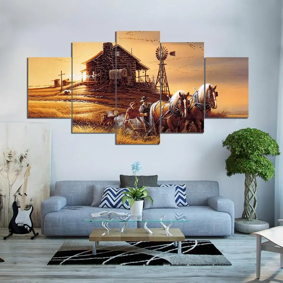 5 Panle Farm House Art Framed Canvas Posters And Prints Wall Art Canvas