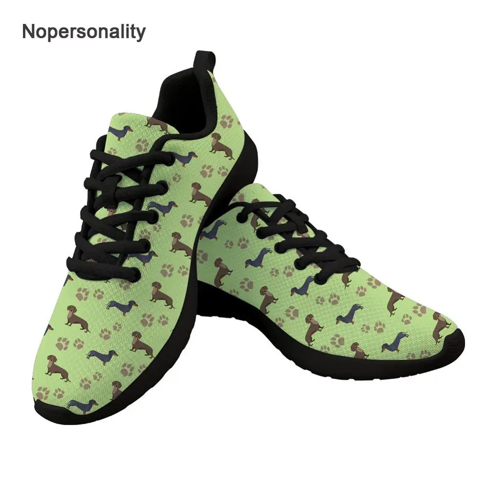 

Nopersonality Casual Women Shoes Cute Lace Up Dachshund Dog Print Sneakers Breathable Mint Green Female Flat Mesh Shoes Comfort