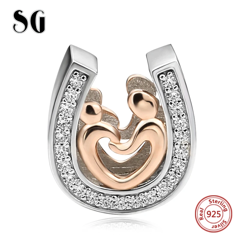 SG Cute Beads Fit pandora Charms Bracelets sterling Silver 925 Cz love U shape diy fine Jewelry making for women Free shipping Fine Jewelry