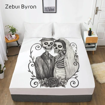 

3D HD Print Fitted Sheet,Bed Sheet With Elastic Twin/Full/Queen/King/Custom,Skull Wedding Mattress Cover 150/180/160x200