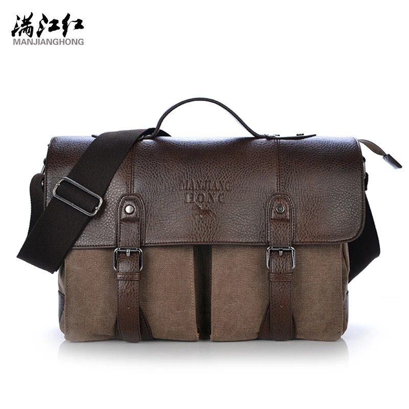 

MANJIANGHONG Men Messenger Canvas Solid Vintage Bag for Travel Bags Brand Handbags Canvas Men Business Crossbody Bag Briefcase