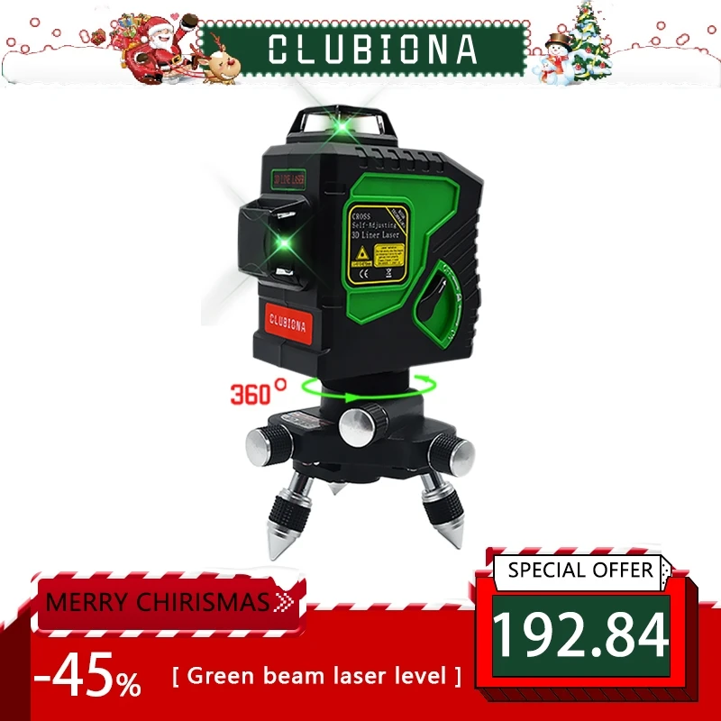 preço Clubiona 3D 12GH 12 Linhas de Nível Laser com Auto Nivelamento 360 Horizontal E Vertical Cruz Super Poderoso Laser VERDE linhas de feixe