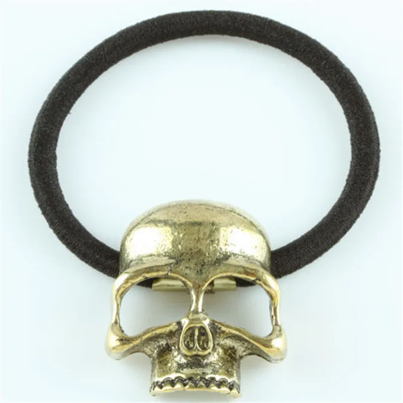 Модный 1 шт. женский панк готический Ворон череп эластичная веревка для волос металлические украшения для волос на Хэллоуин подарок 8 видов стилей 4 цвета - Окраска металла: Brown Skull