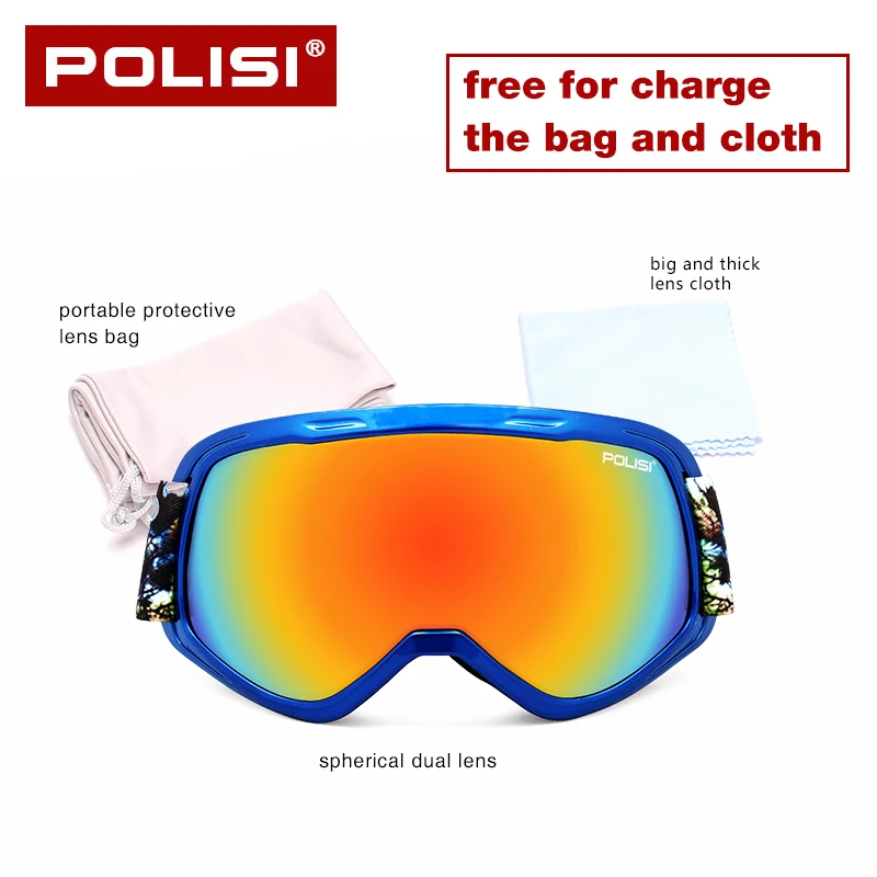 POLISI Лыжные очки сноуборд двойной слой линзы высокой четкости UV400 и Anit-fog сферические большой вид дети мальчик девочка
