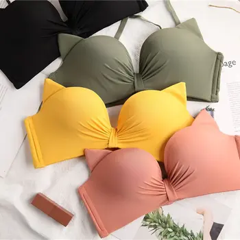 

2019 New Sexy Cat Ears No Steel Ring No Trace Cross Beauty Back Pad Solid Color Gathered Bra for women beauty back bra