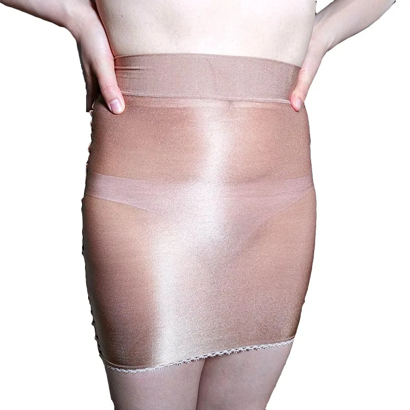 Nude Сексуальная Женская тощая Глянцевая масляная блестящая прозрачная мини-юбка с низкой талией для похудения Одежда для танцев в ночном клубе - Цвет: Nude