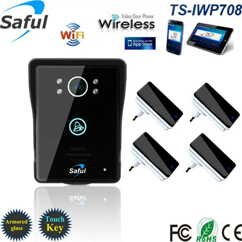 

Saful brand 2016 the newest hd touch button rainproof colour night vision wifi video doorbell intercom with 4 indoor doorbells