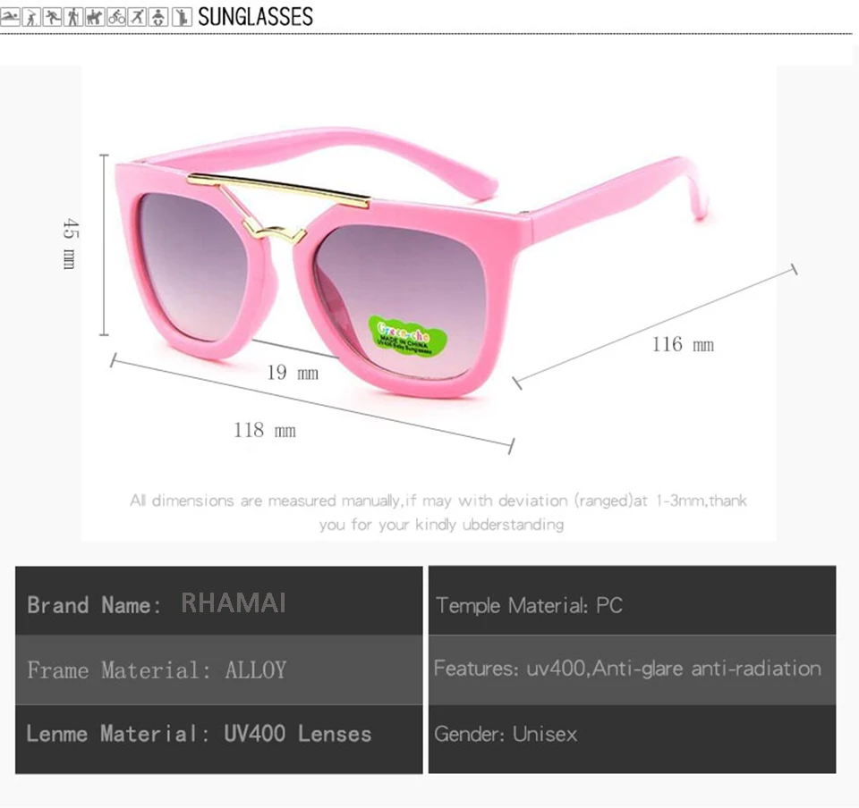 Children sunglasses 2018 new fashion square kids Sunglasses boy girl Square goggles Baby travel glasses 6 colors optional UV400 (2)