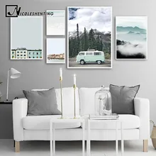 Cuadro decorativo con estampado de paisaje de viaje nórdico para sala de estar, lienzo, cartel minimalista, cuadro decorativo escandinavo