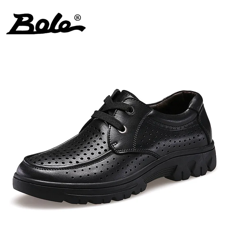 

BOLE Men High-top Shoes Punching Breathable Leather Men Shoes Fashion Design Lace Up Business Casual Shoes Men Shoes Size 37-50