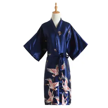 

Hot Sale Navy Blue Chinese Women Silk Rayon Robe Dress Bridemaids Sexy Wedding Nightgown Kimono Bathrobe Plus Size