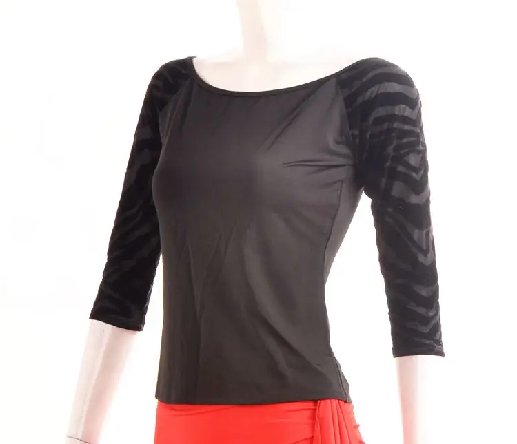 

ballroom dance Latin dance collar 3/4 sleeve Latin blouse top M09039 flocking sleeve