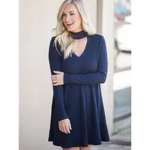 Women Autumn Knitted Sweater Dress Elegant Blue Sexy V Neck Hollow Fashion A Line Long Sleeve Winter Black Short Dresses 2019 autumn winter women pullover sweater sexy deep v neck black color sweater dresses hollow lace up short knitted dress for ladies